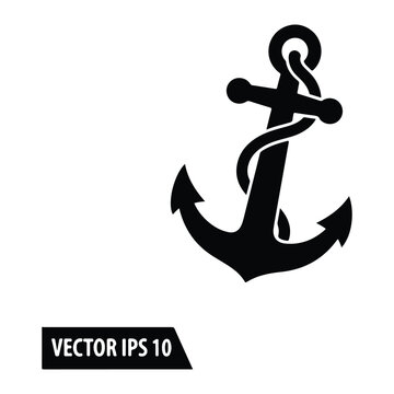 Black anchor with rope, ips 10 label nautical symbol