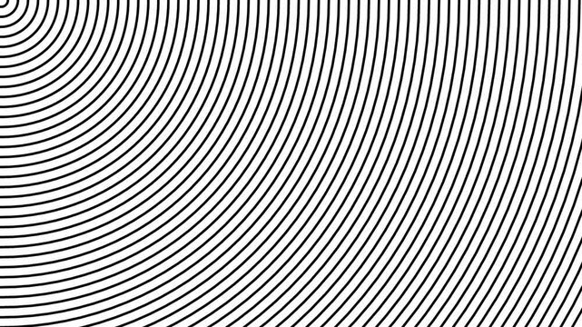 Dynamic abstract black and white background with rhythmic concentric and parallel lines, creating a captivating wave pattern and optical illusion for modern digital design