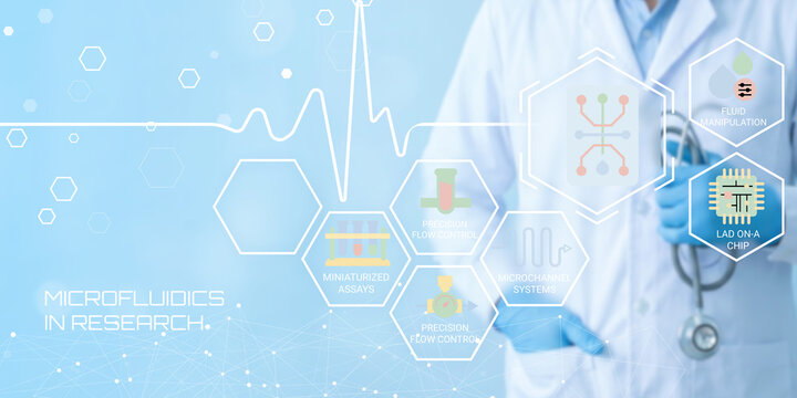 Modern medical research focusing on microfluidics technology for advanced healthcare diagnostics and lab on a chip systems