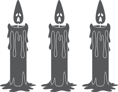 Three black silhouette candles with ghostly flames for halloween design