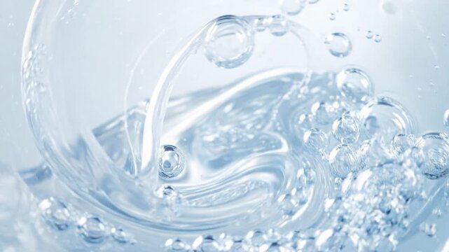 Clear water bubbles swirling in an intricate dance, capturing light beautifully, showcasing fluid motion and tranquility perfect for various creative projects.