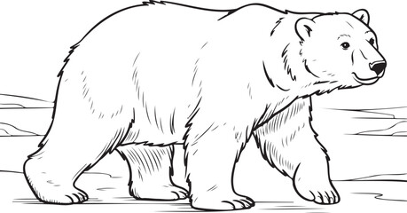 Obraz premium Black and white line of a polar bear walking across a snowy landscape arctic
