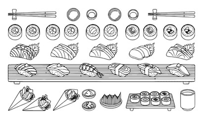 Traditional Japanese sushi set with nigiri maki sashimi temaki and authentic restaurant food elements © MdBiplob