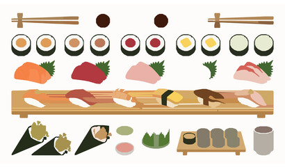 Minimal Japanese sushi set with elegant seafood restaurant and food presentation elements © MdBiplob
