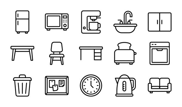 15 Modern Kitchen and Home Appliance Icons, Vector Set for Web and App Design