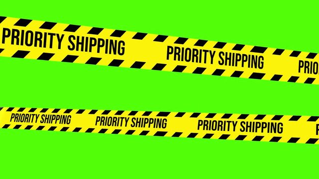 Priority Shipping Caution Tape: Striking yellow tape prominently displays PRIORITY SHIPPING, a visual cue that suggests urgency, efficiency, and special handling.