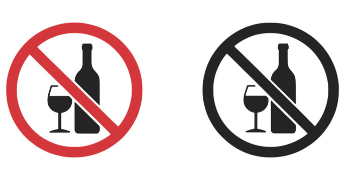 No Alcohol Vector Flat Icon Signs Set Featuring Prohibition Symbols, Drink Ban Icons, Alcohol Free Warning Signs, Editable Minimal Vector Illustration Collection for UI and Print Design