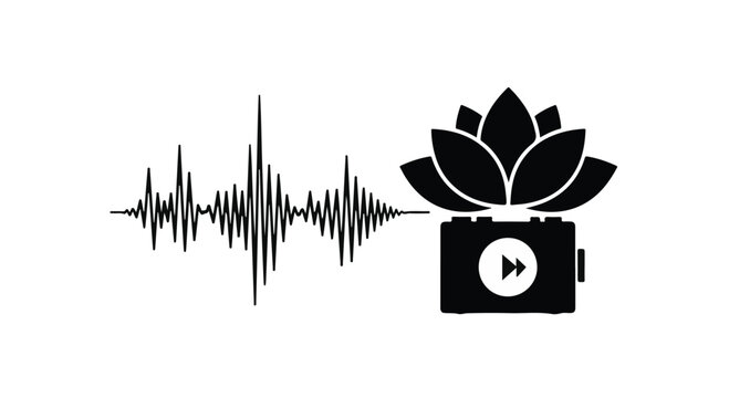 Audio waveform sits next to a lotus flower icon representing digital sound recording.