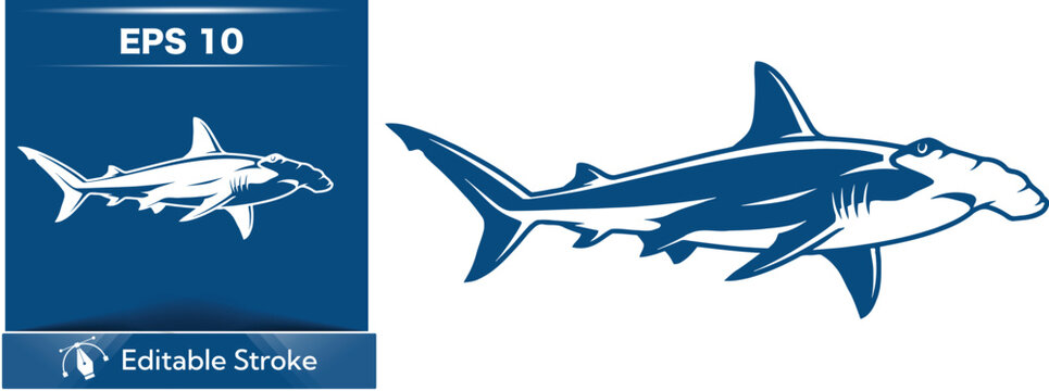 Blue shark illustration with white background and eps file logo