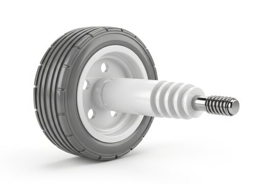 3D Illustration of a Small Industrial Wheel with Tire and Threaded Axl