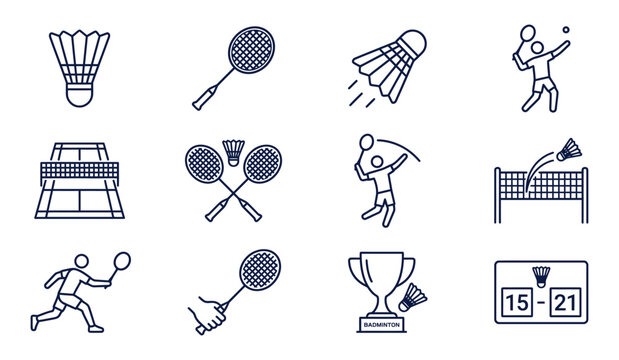Lineart sports icons vector collection badminton illustrations for designers