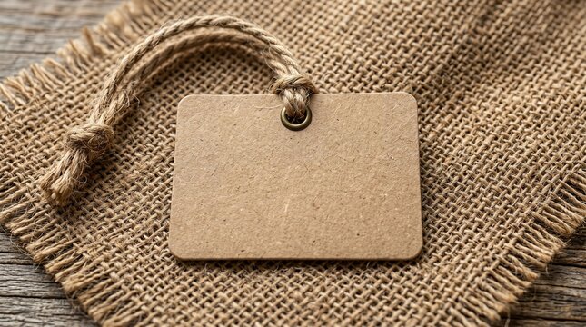 Blank Kraft Paper Tag On Burlap