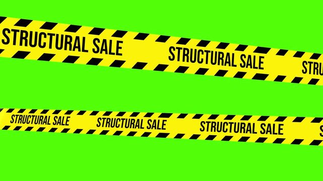 Structural Sale Alert: Warning tape with Structural Sale text is stretched, against a vivid green backdrop, announcing a potential commercial opportunity or clearance event.