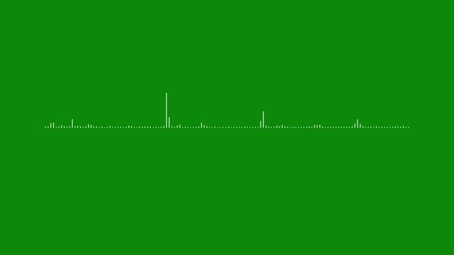 White audio waveform spectrum animation, abstract futuristic audio spectrum animation, with glowing sound waves and digital equalizer motion on green background in 4k video