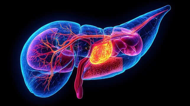 Pancreatitis 3D medical anatomy illustration, inflammation of human pancreas organ, acute and chronic pancreatic disorder, digestive system gland damage, gastrointestinal pathology, pancreatic enzyme 