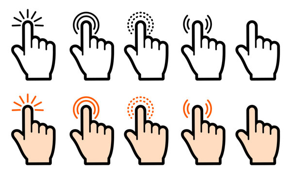タップ操作アイコンセット 指で画面を押すタッチジェスチャーUI素材　Tap Gesture Icon Set Touch Screen Finger Press Mobile UI Symbols
