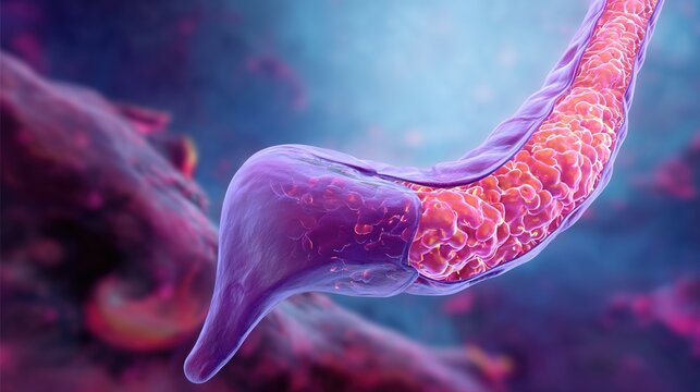 Pancreatitis 3D medical anatomy illustration, inflammation of human pancreas organ, acute and chronic pancreatic disorder, digestive system gland damage, gastrointestinal pathology, pancreatic enzyme 