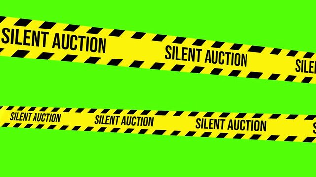 Silent Auction: A vibrant, eye-catching design features bold yellow caution tape emblazoned with the words SILENT AUCTION set against a bright green background.