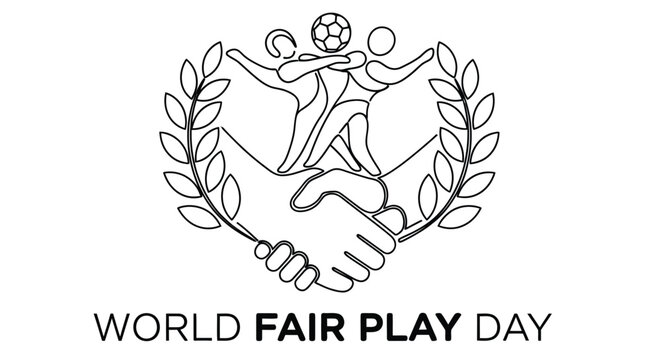 world fair play day logo with handshake and soccer players