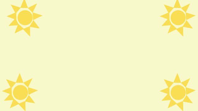 Animated Yellow Sun Icons Rotating in Four Corners on Pastel Yellow Background Summer Flat Design