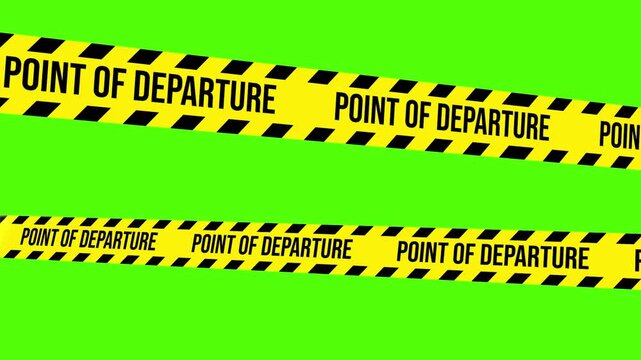 Departure Point Zone: Two safety tapes that states point of departure sign on the green screen background. the safety tapes create an interesting diagonal lines composition.