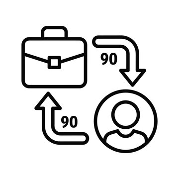 Circular flow between a person and a briefcase with a ninety-degree angle.