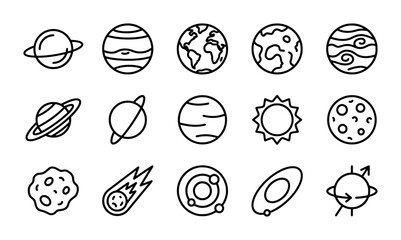 Cosmic Icons: Vector Set of Planets, Stars, and Space Objects for Science and Astronomy © Rukaiya