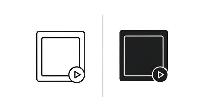 Video player icon set, outline and solid square media player symbols