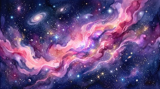 Vibrant cosmic galaxy with stars and nebulae space background, thumbnail social media, book cover download, 2026 2027 2028, event template 4k download