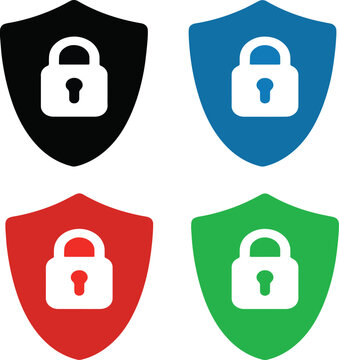 Illustrazione vettoriale di icona scudo con lucchetto, simbolo di sicurezza, protezione dati e privacy. Ideale per cybersecurity, app, siti web e sistemi di protezione.