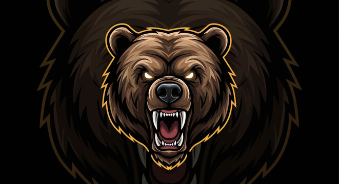 Furious brown bear with open mouth.