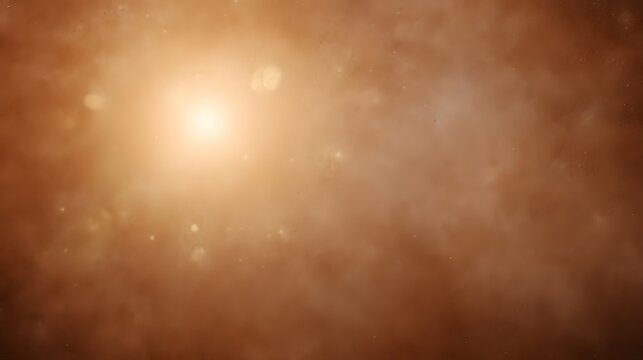 A glowing abstract backdrop with warm golden and earthy tones featuring diffused flares and a dusty cosmic texture