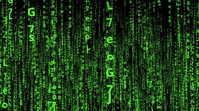Green code rain digital special effect video