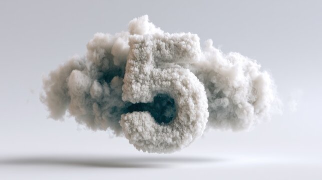 Cloud number 3 in 3D on white with drop shadow below