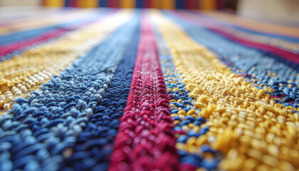 Fototapeta premium Traditional Guatemalan textile with colorful Totonicapan geometric patterns and hand-woven embroidery