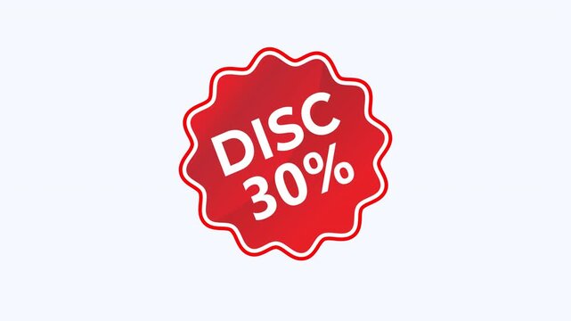 Red starburst sticker for 30 percent discount, suitable for sales promotions, marketing materials, retail displays, advertising campaigns, and online shops.