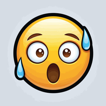 Surprised emoticon with sweat drops face.