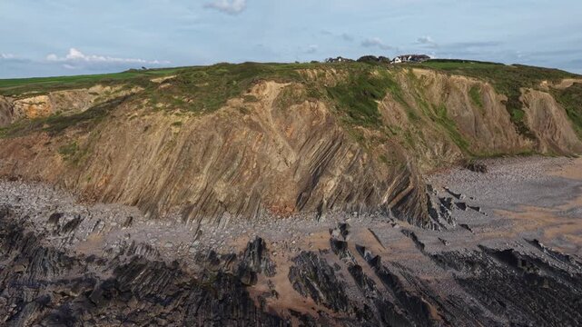 Colorful panoramic drone view of the Cornish cliffs