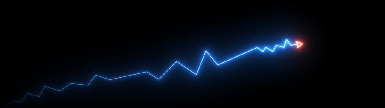 Abstract neon arrow growth , success concept. Profit growing icon animation. Growing business graph symbol. Motion graphics of business arrow concept