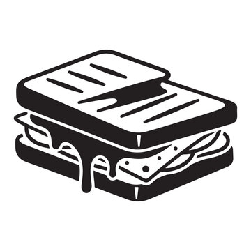 Grilled sandwich vector icon with melted cheese and grill marks. Representing a panini or toasted snack. Ideal for restaurant branding and food menus