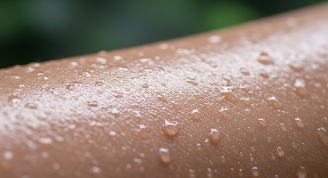 Water droplets on human skin surface.