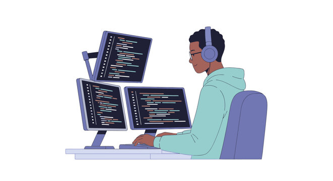 Celebrating Juneteenth Day with a programmer coding on computers