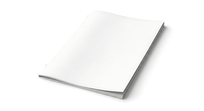 Blank white magazine or brochure cover lying open with soft shadow and isolated on a white background transparent background