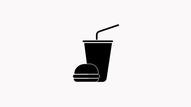 Black silhouette of a hamburger and a drink with a straw fast food on white background soda.