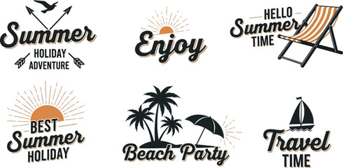 Summer themed typographic designs with beach and travel elements © AhsanunNahar