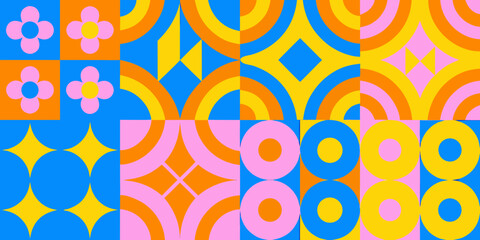 Fototapeta premium geometric pattern with flowers and abstract shapes in vibrant colors