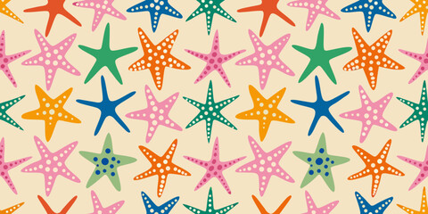 Obraz premium Colorful starfish pattern seamless repeat with dotted texture