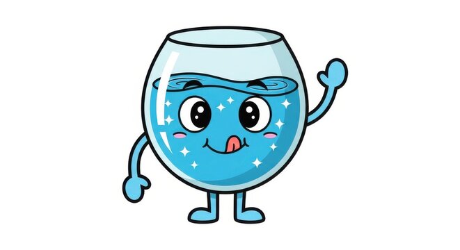 A 3d cartoon character illustration of a business person holding a glass of wine beside a glass with water next to his computer