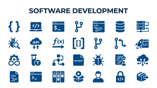 Software development icons set for coding programming digital technology and application design concepts