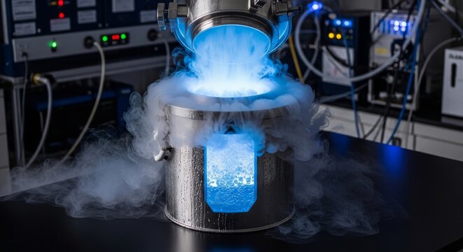 Cryogenic Dewar with Visible Liquid Nitrogen Bubbling